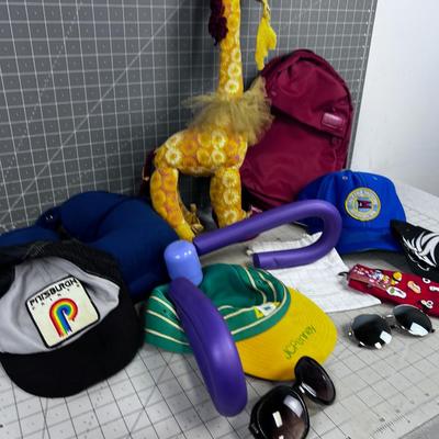 Hats, Pack, Flight Pillow, ETC. Stuff 