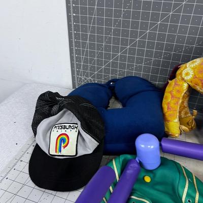 Hats, Pack, Flight Pillow, ETC. Stuff 