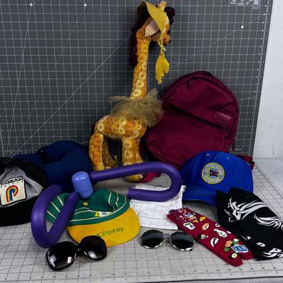 Hats, Pack, Flight Pillow, ETC. Stuff 