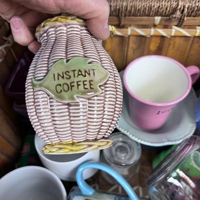 Kitchen Box: Cups, Plates, Measuring Etc. Plus Basket 