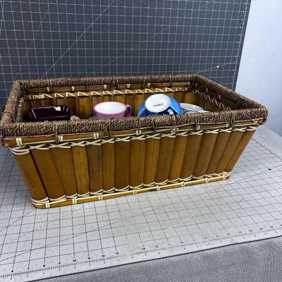 Kitchen Box: Cups, Plates, Measuring Etc. Plus Basket 