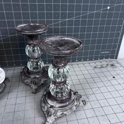 Glass and Resin Candle Sticks (4) 