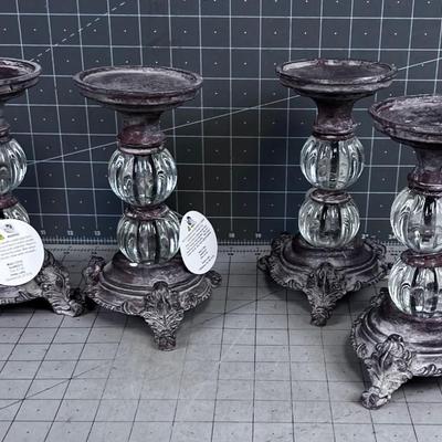 Glass and Resin Candle Sticks (4) 