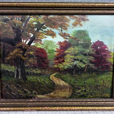 Antique oil on Board Autumn Road 
