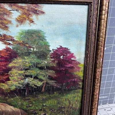 Antique oil on Board Autumn Road 