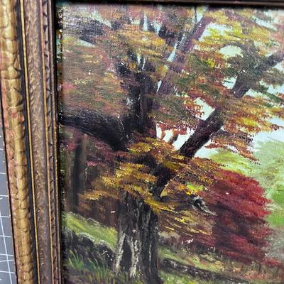 Antique oil on Board Autumn Road 
