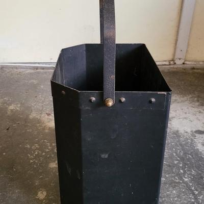 Vintage Iron Coal Bucket & Long Fireplace Tongs