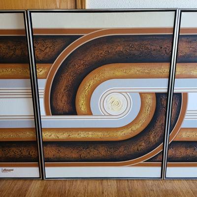 MCM Geometric Triptych Wall Art Signed Letterman - $1750-$3000