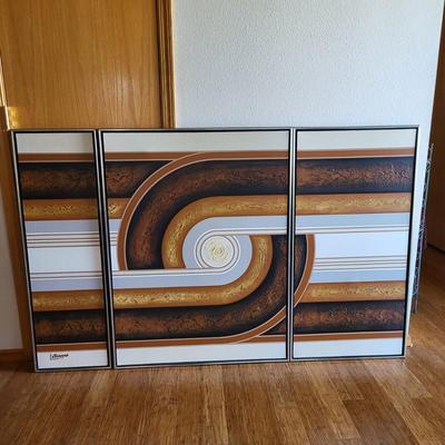 MCM Geometric Triptych Wall Art Signed Letterman - $1750-$3000