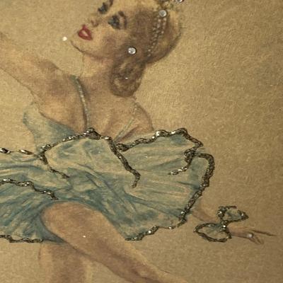 PAIR Vintage Jeweled Ballerina Art Princess Aurora & Rose Fairy