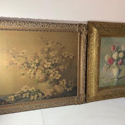 PAIR Large Vintage Floral Art Gilt Frames