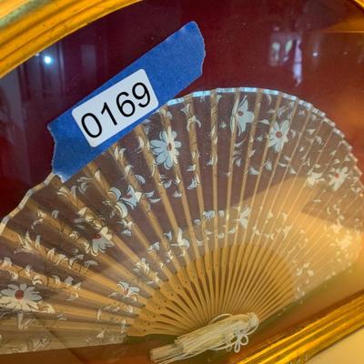 Antique Asian Fan Framed/Mounted Behind Glass