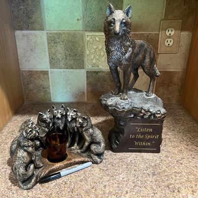 Cold-Cast Bronze Wolves Sculptures