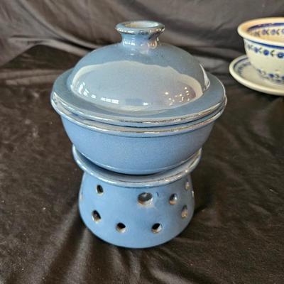 Blue Themed Kitchen Pottery Pieces: Apple Baker, Berry Bowl, & More (K-DW)