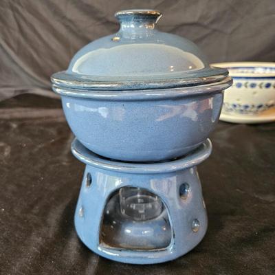 Blue Themed Kitchen Pottery Pieces: Apple Baker, Berry Bowl, & More (K-DW)