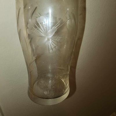 Set of seven etched glasses with butterfly motif