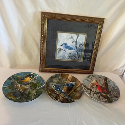 Framed Bird Art & Knowles Collectible Plates (E-MG)