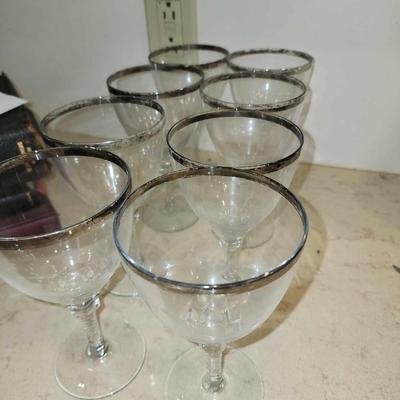 8 Piece set of silver toned rimmed stemware