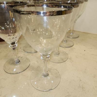 8 Piece set of silver toned rimmed stemware