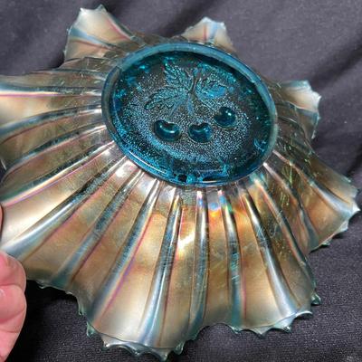 Rare turquoise carnival glass bowl