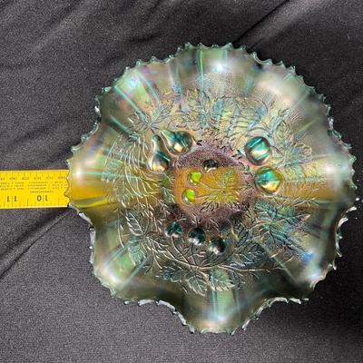 Rare turquoise carnival glass bowl