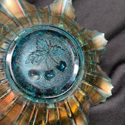 Rare turquoise carnival glass bowl