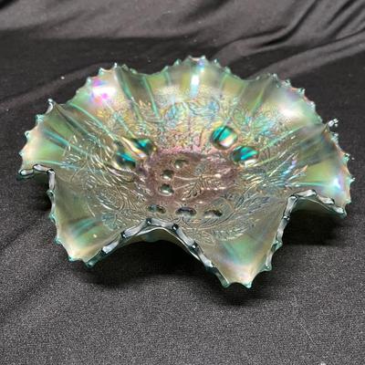 Rare turquoise carnival glass bowl