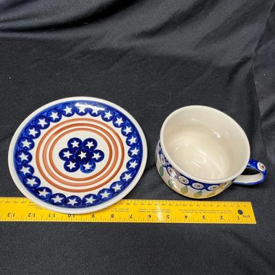 Polish pottery cup & saucer
