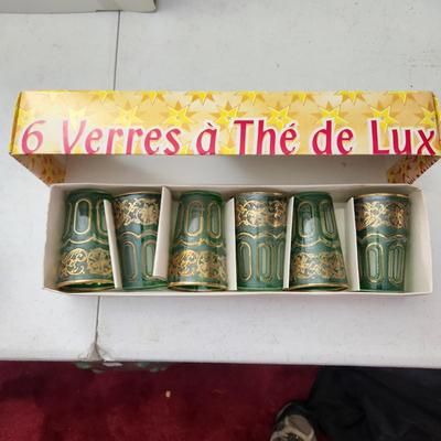 6 Green Glasses Verres a The De Lux w box
