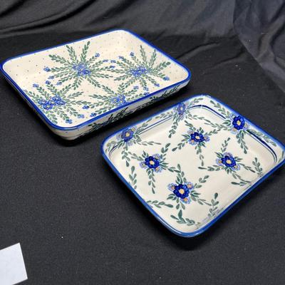 2 Polish pottery rectangle bakers