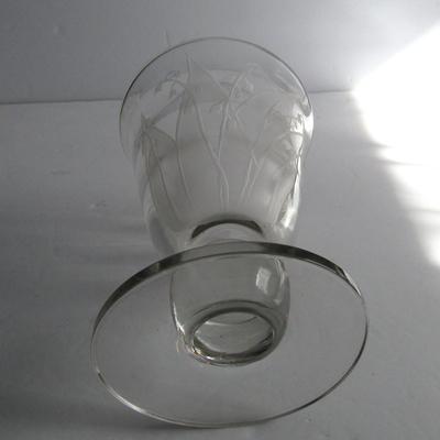 Vintage Tiffin Clear Vase With Floral Etching or Cutting, Billie Kay Artist Signed