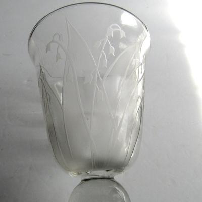 Vintage Tiffin Clear Vase With Floral Etching or Cutting, Billie Kay Artist Signed