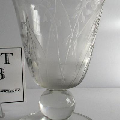 Vintage Tiffin Clear Vase With Floral Etching or Cutting, Billie Kay Artist Signed