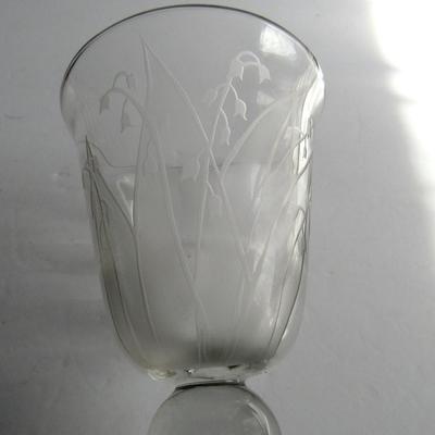 Vintage Tiffin Clear Vase With Floral Etching or Cutting, Billie Kay Artist Signed
