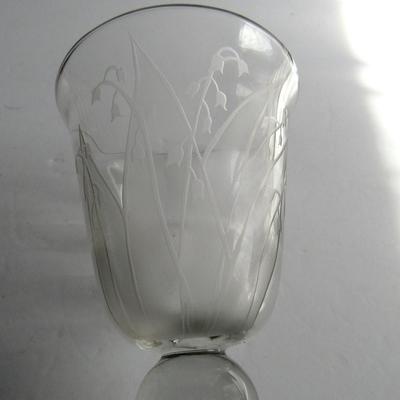 Vintage Tiffin Clear Vase With Floral Etching or Cutting, Billie Kay Artist Signed