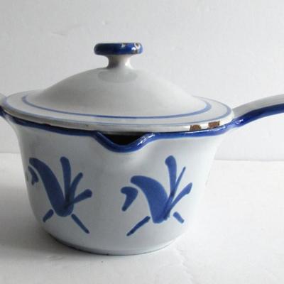 Vintage Enameled Cast Iron Covered Pot, Husqvarna Sweden