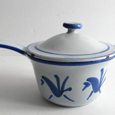 Vintage Enameled Cast Iron Covered Pot, Husqvarna Sweden