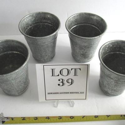 4 Galvanized Metal Tumblers or Possibly Flower Pots, Made in Slovakia