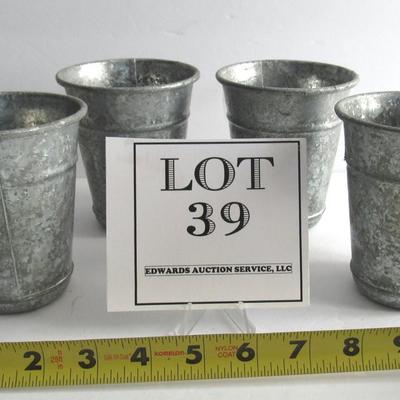 4 Galvanized Metal Tumblers or Possibly Flower Pots, Made in Slovakia