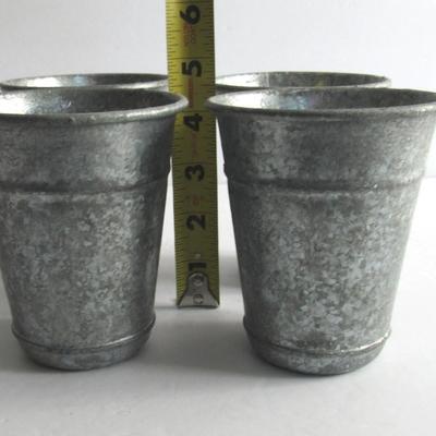 4 Galvanized Metal Tumblers or Possibly Flower Pots, Made in Slovakia