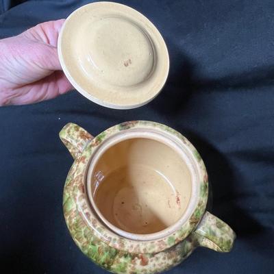 Spatterware 2 handled bean pot