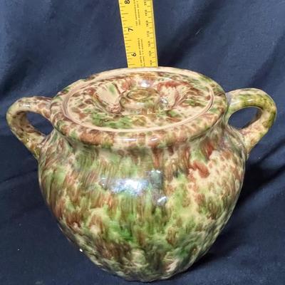 Spatterware 2 handled bean pot