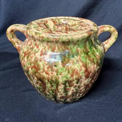 Spatterware 2 handled bean pot
