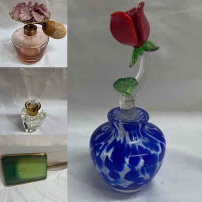 Vintage Glass Perfume Bottles & Hand Mirror (BS-MK)