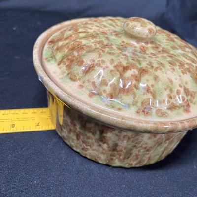 Antique Spatterware covered dish