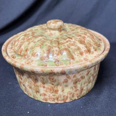 Antique Spatterware covered dish