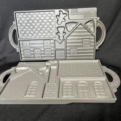 2 cast iron ginger bread house molds
