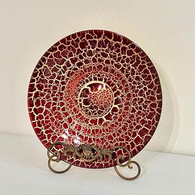 Glass Decor Plate With Red / Gold Foil Bottom