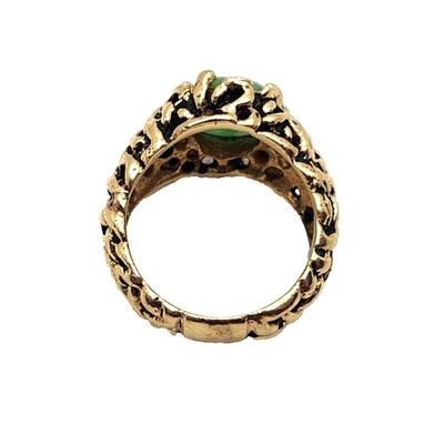 Mid Century Modern Jade & Textured 14K Yellow Gold Ring