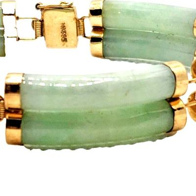 Double Fu Fuku Fortune Spring Jade & 14k Yellow Gold Bracelet